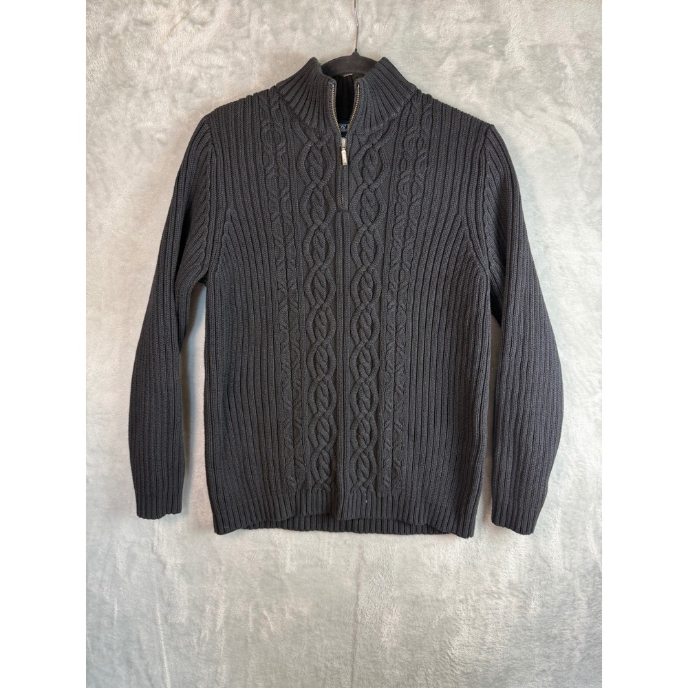 VTG‎ LANDS END Womens 10 Cable Knit Full Zip Sweater  Navy blue Cotton Old money